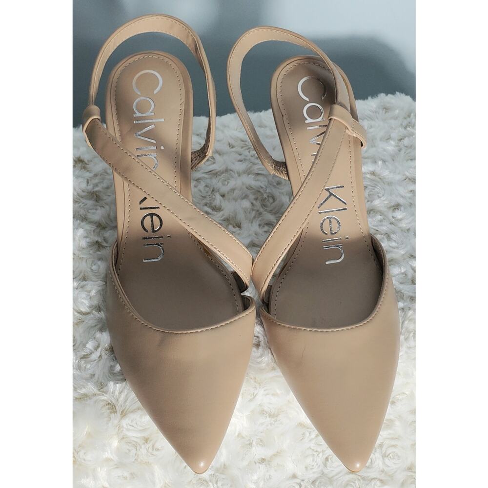 Calvin Klein Womens Nude Pointed Toe Slingback High Heel Shoes Size 6.5 Classic